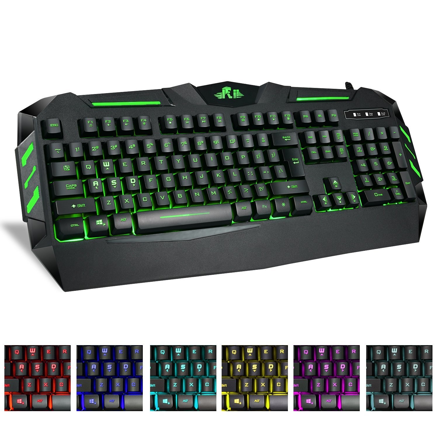 Tastatura gaming USB, cu fir, iluminata 7 culori, multimedia, Rii RK900 - imagine 7